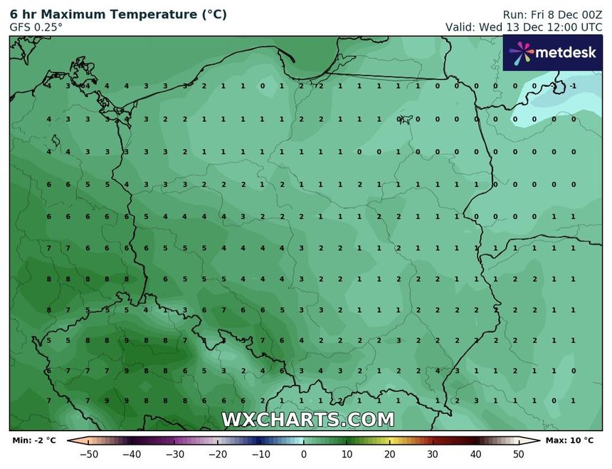 wxcharts.com - maksymalna temperatura w środę