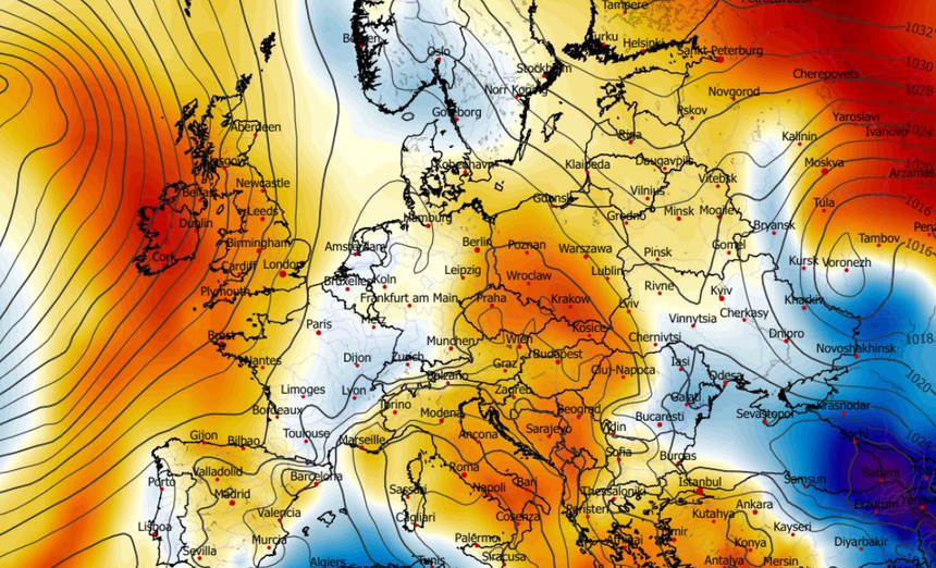 Anomalia temperatury na poziomie ciśnienia 850 hPa 14.04