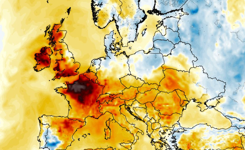 Anomalia temperatury mierzona na wysokości 2 m nad powierzchnią gruntu 26.06