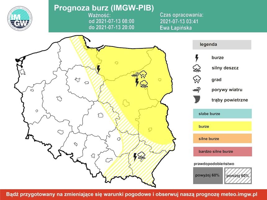 Prognoza burz na wtorek 13 lipca