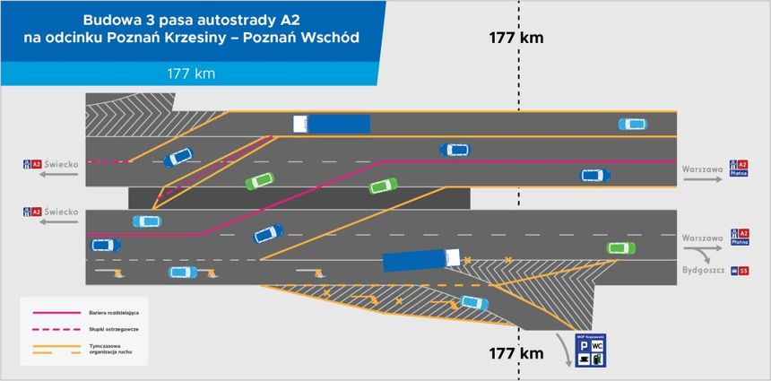 Mapa remontu w rejonie węzła Poznań Krzesiny
