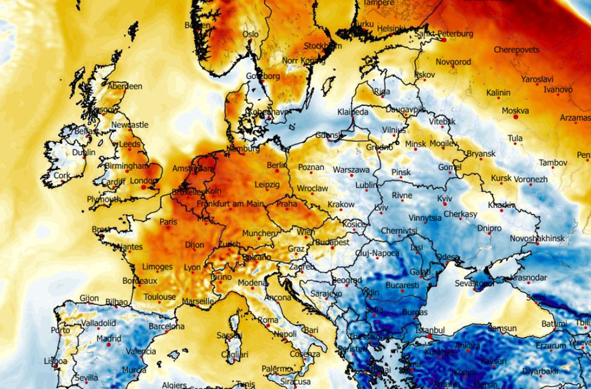 Anomalia temperatury na poziomie ciśnienia 850 hPa 08.03