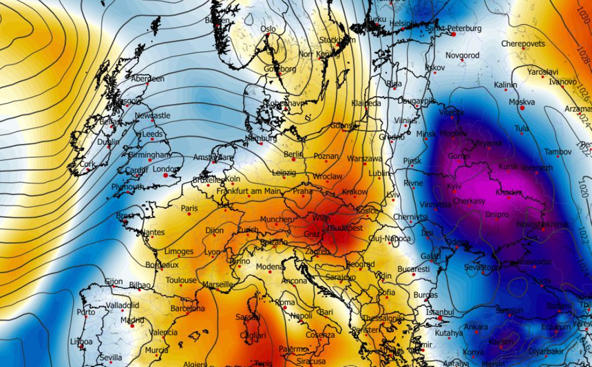 Anomalia temperatury na poziomie ciśnienia 850 hPa 14.01