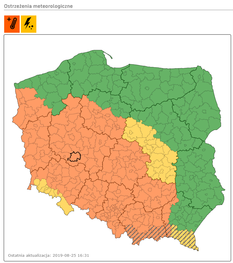 Ostrzeżenia IMGW na 25 sierpnia