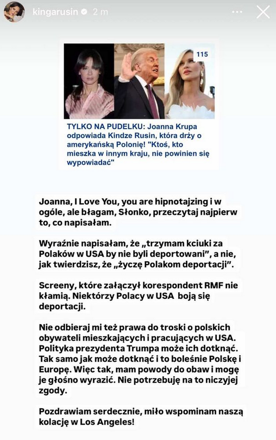 Kinga Rusin odpowiada Joannie Krupie