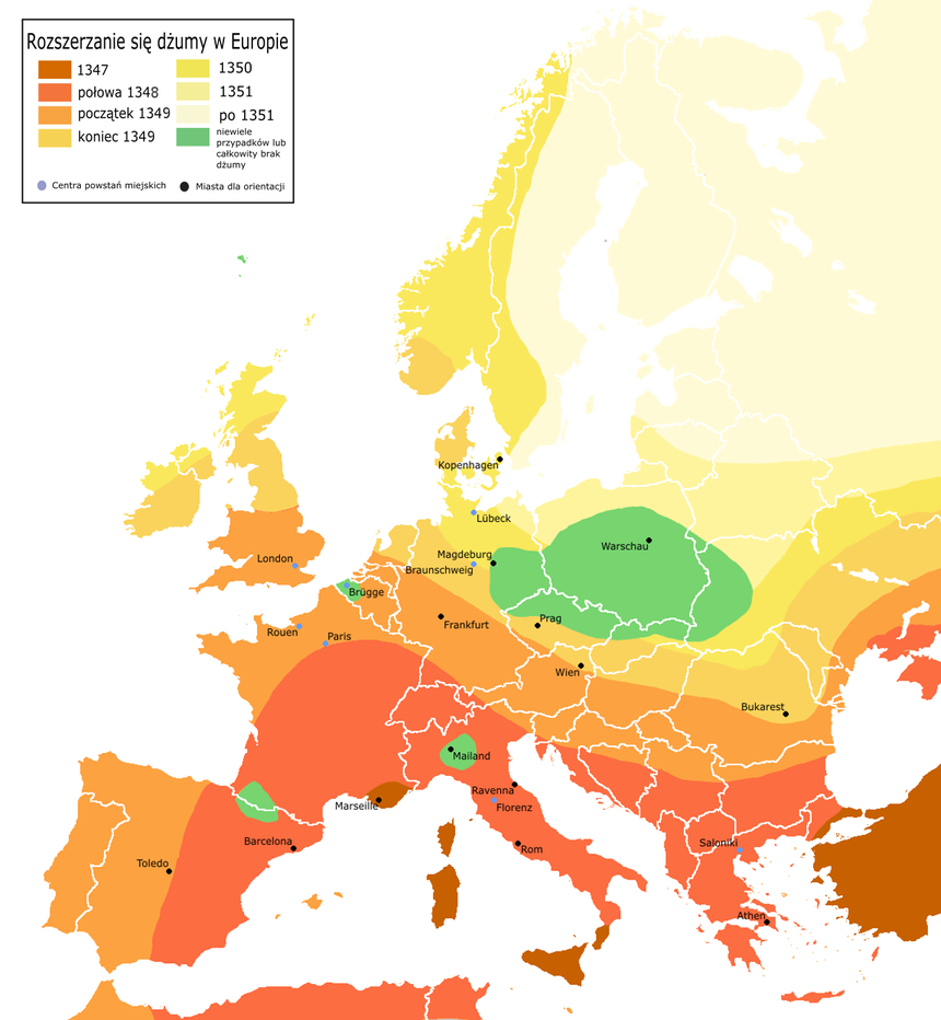 rozprzestrzenianie się dżumy w Europie