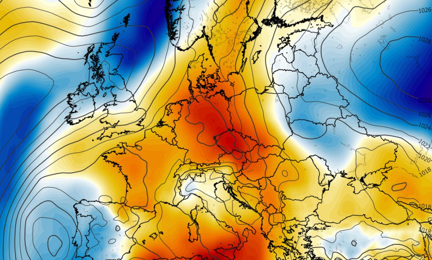 Anomalia temperatury mierzona na poziomie ciśnienia 850 hPa 10.05