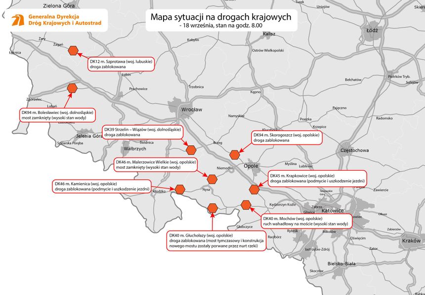 Utrudnienia na drogach krajowych w Polsce