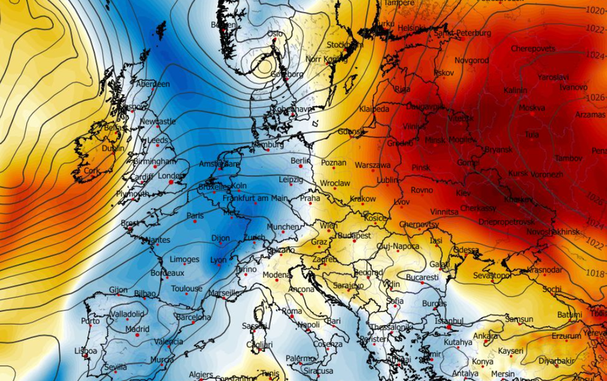 Anomalia temperatury na poziomie ciśnienia 850 hPa 01.12