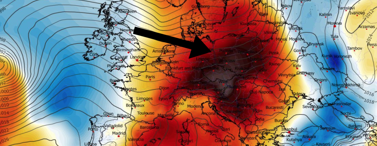 Anomalia temperatury na poziomie ciśnienia 850 hPa 28.02
