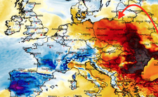 Anomalia temperatury mierzona na wysokości 2 m nad powierzchnią gruntu 28.02