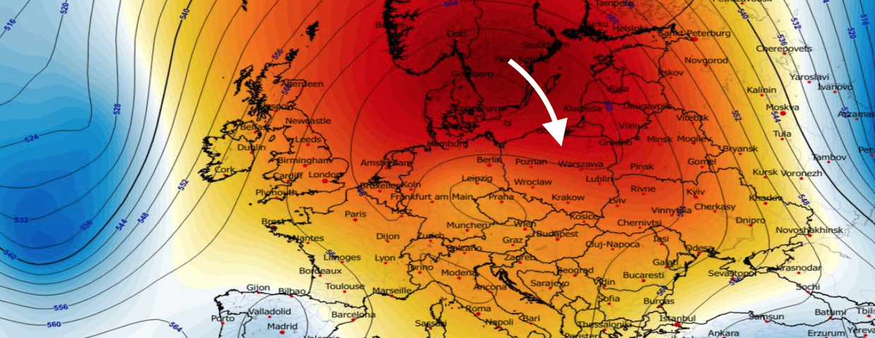 Anomalia wysokości geopotencjalnej na poziomie 500 hPa 08.03