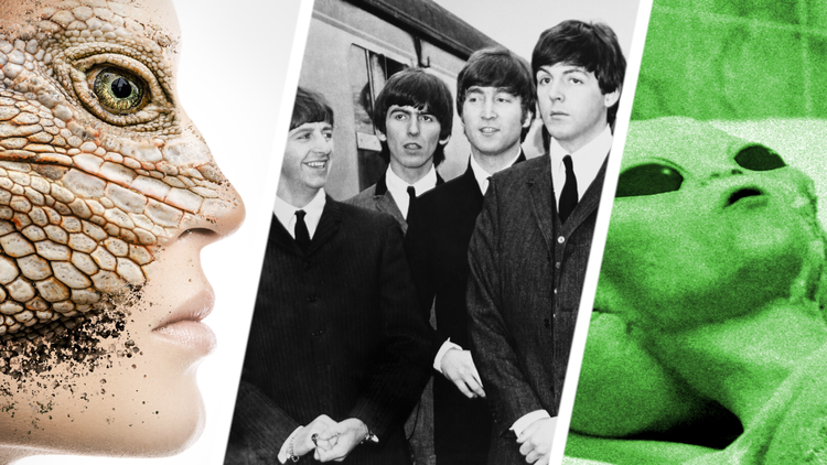 Reptilianin, The Beatles, ciało kosmity - materiały poglądowe