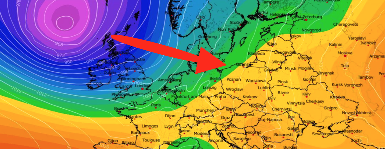 Wysokość geopotencjalna na poziomie 500 hPa oraz ciśnienie zredukowane do poziomu morza (MSLP) 20.03