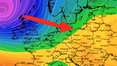 Wysokość geopotencjalna na poziomie 500 hPa oraz ciśnienie zredukowane do poziomu morza (MSLP) 20.03