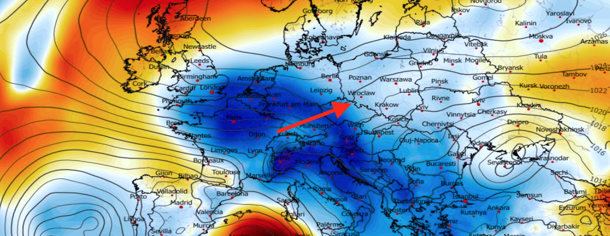 Anomalia temperatury mierzona na poziomie ciśnienia 850 hPa 21.03 