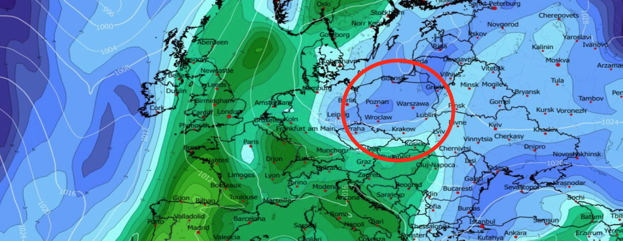 Temperatura na poziomie 850 hPa oraz ciśnienie zredukowane do poziomu morza 18.03