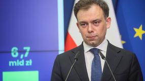 inister finansów Andrzej Domański podczas konferencji prasowej w siedzibie Ministerstwa Rozwoju i Technologii w Warszawie