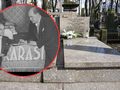 Miejsce spoczynku Józefa Karasińskiego, ozdobione kwiatami. Zdjęcia historyczne w kółku.
