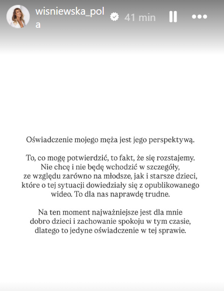 Pola Wiśniewska reaguje na oświadczenie Michała