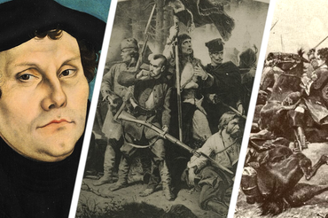 Marcin Luter - Lucas Cranach starszy, Bitwa - Artur Grottger, Szarża jazdy w bitwie pod Malplaquet - Richard Caton Woodville