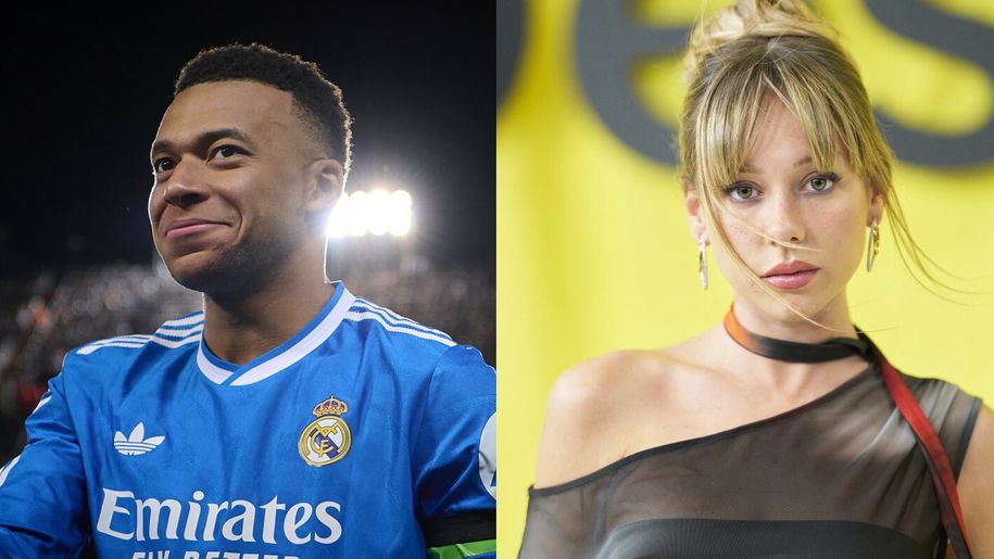 Na zdjęciu po lewej stronie Kylian Mbappe w niebieskiej koszulce, po prawej Ester Exposito w czarnej bluzce.