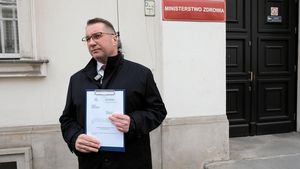 Przemysław Czarnek przed Ministerstwem Zdrowia