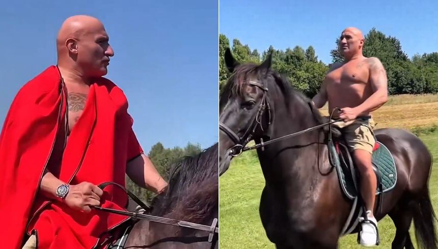 Marcin Najman na koniu w cesarskim stroju.