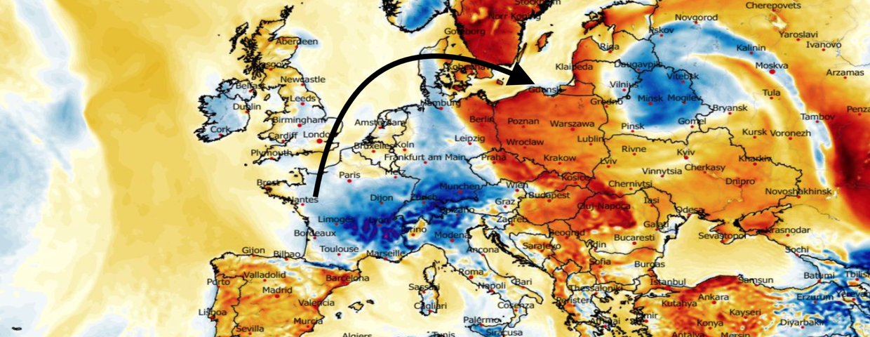 Anomalia temperatury mierzona na wysokości 2 m nad powierzchnią gruntu 15.04