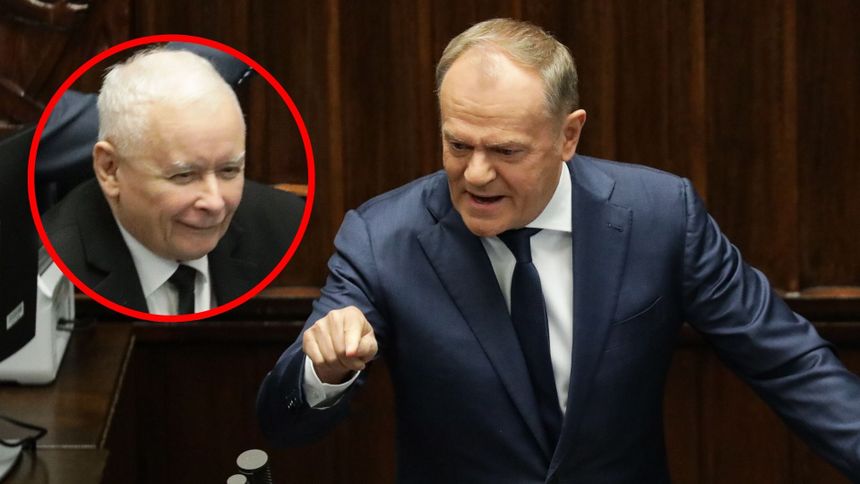 Premier Donald Tuk. Prezes PiS Jarosław Kaczyński