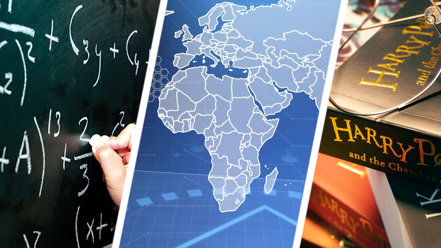 Działania matematyczne, mapa świata, Harry Potter