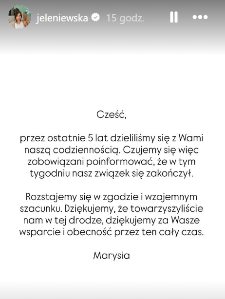 Maria Jeleniewska potwierdziła rozstanie z Kubą Nowosińskim