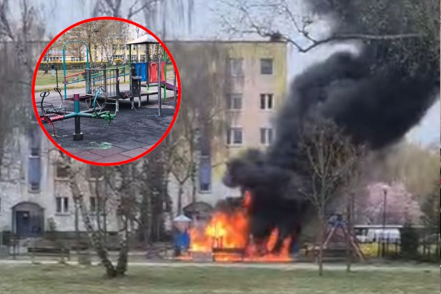 Pożar placu zabaw w Toruniu