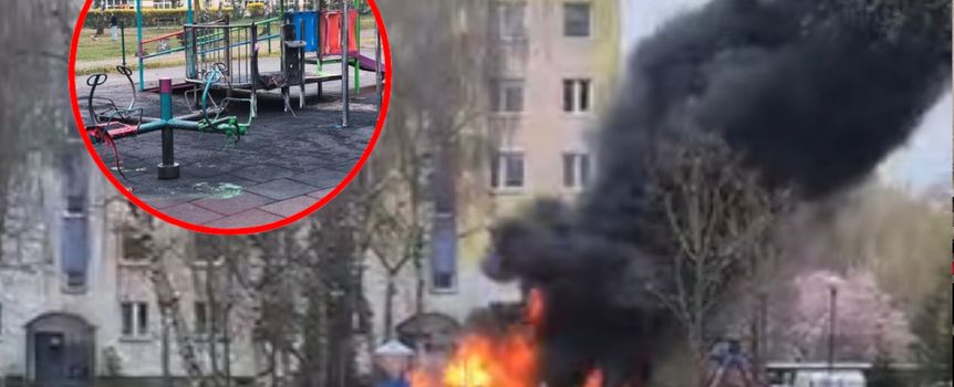 Pożar placu zabaw w Toruniu