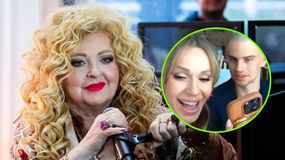 Na zdjęciu Magda Gessler z obfitymi, falowanymi włosami i mikrofonem.