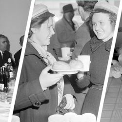 Osoby z PRL-u przy posiłkach - materiał poglądowy