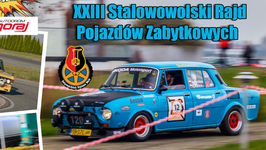 Rajd samochodowy z klasycznymi autami na torze wyścigowym.