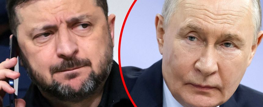 Prezydent Ukrainy Wołodymyr Zełenski. Prezydent Rosji Władimir Putin