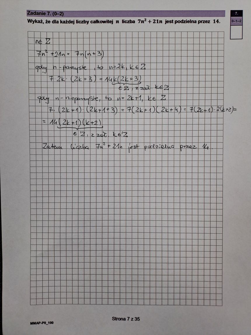 Na kartce z danym zadaniem matematycznym, znajdują się rysunki siatki i poprawne obliczenia.