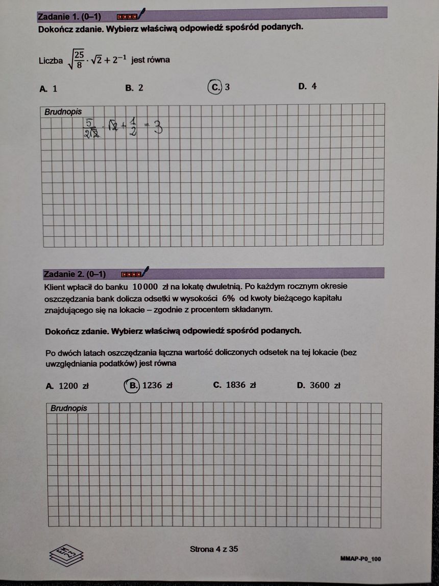 Opis ALT: Zeszyt z zadaniami matematycznymi, strona z tekstem i kratkami.
