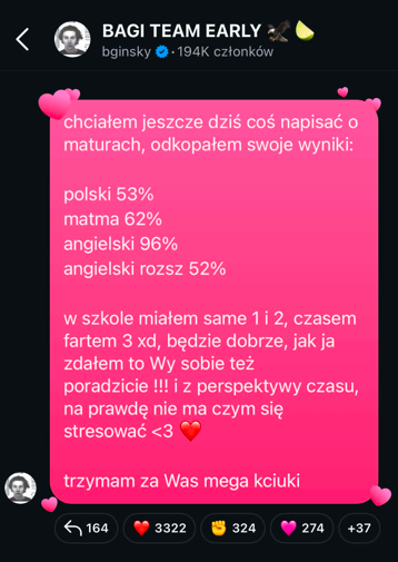 Mikołaj Bagi Bagiński pokazał swoje wyniki matur