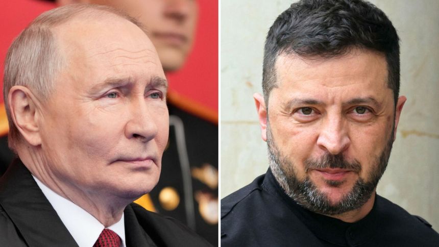 Prezydent Rosji Władimir Putin. Prezydent Ukrainy Wołodymyr Zełenski