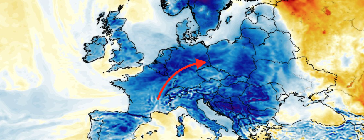Anomalia temperatury mierzona na wysokości 2 m nad powierzchnią gruntu 13.05