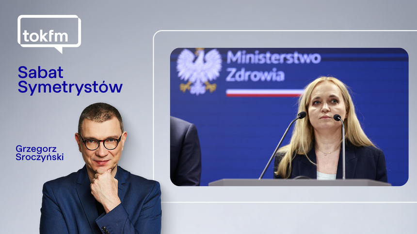 Na zdjęciu Grzegorz Sroczyński, obok kobieta przy mównicy, ministra zdrowia.