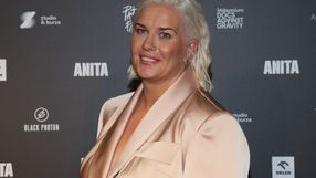 Anita Włodarczyk pozuje na ściance podczas premiery filmu „Anita”.