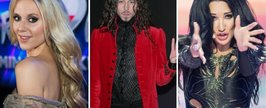 Trzy osoby na zdjęciu: blondynka, mężczyzna w czerwonym płaszczu i ciemnowłosa kobieta w czerni.