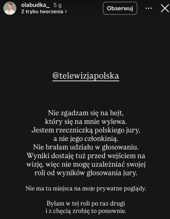Aleksandra Budka wydała oświadczenie po Eurowizji