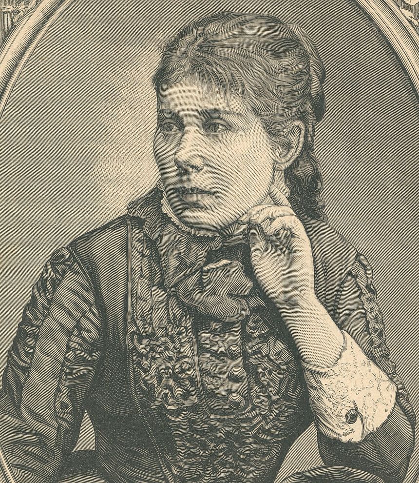Portret Marii Konopnickiej, drzeworyt Aleksandra Regulskiego według rysunku Józefa Buchbindera (1883)