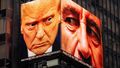 Times Square w Nowym Jorku. Cyfrowy billboard przedstawiający Donalda Trumpa i Jeffreya Epsteina