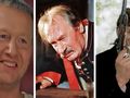 Trzy kadry z filmów: mężczyźni w różnorodnych strojach, jedni z uśmiechami, inni groźni.